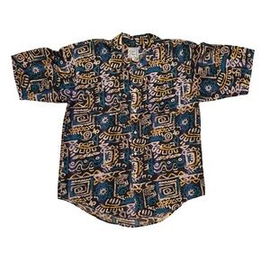 Fuzi Silks Men's Casual Button Down Shirt - Black and Blue Pattern